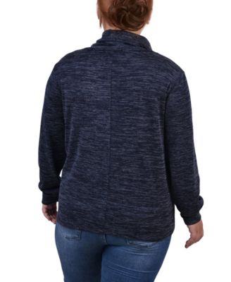 Plus Size Long Sleeve Overlapping Cowl Neck Top