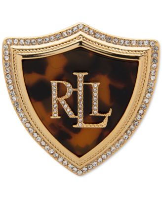 Lauren Ralph Lauren - Gold-Tone Pav&eacute; Logo Tortoise-Look Shield Pin