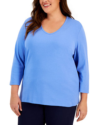 Karen Scott Plus Size 3/4-Sleeve V-Neck Top, Created for Macy's ...