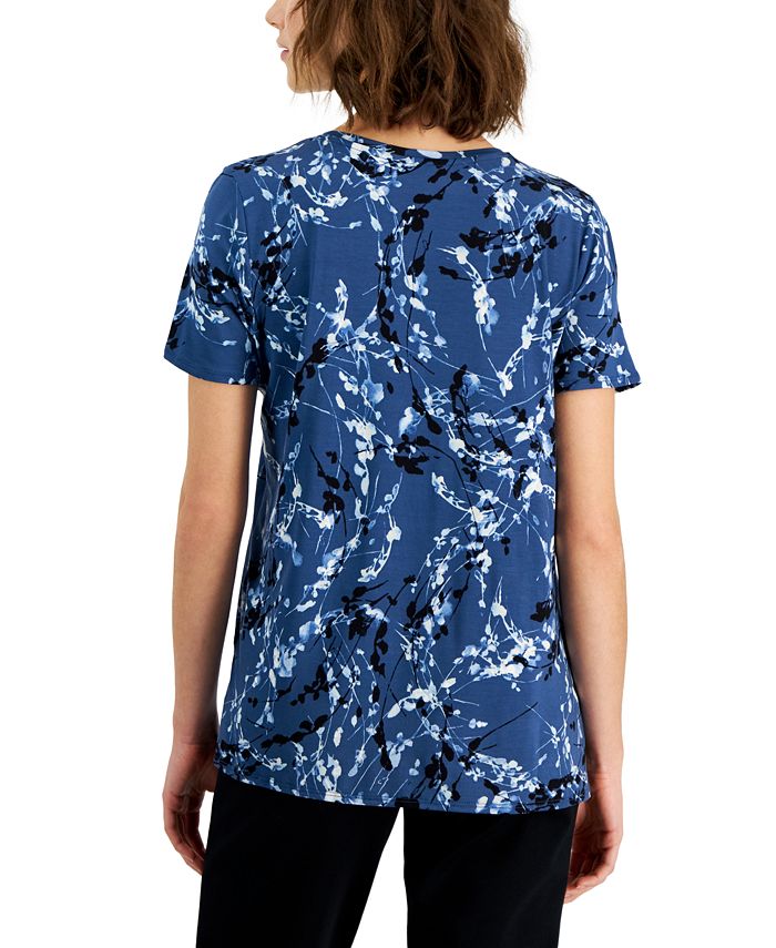 Alfani Petite Printed VNeck HighLow Hem TShirt, Creaed for Macy's