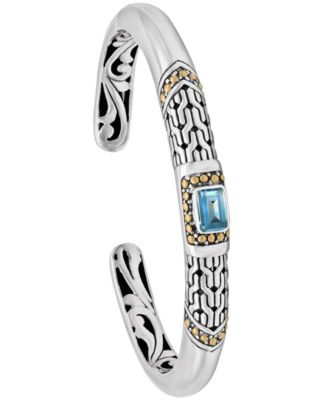 Blue Topaz & Bali Cuff Bracelet in Sterling Silver and 18K Gold Accents, Medium