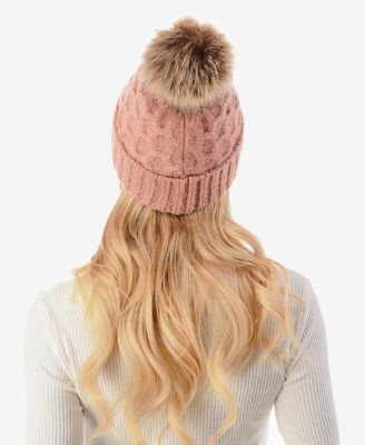 Women's Cable Knit Pom Beanie with Cuff