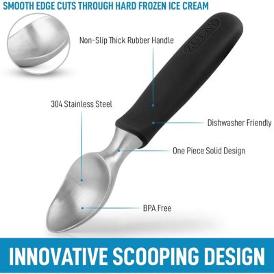 Heavy Duty Ice Cream Scoop - Stainless Steel Ice Cream Scooper With Non-Slip Rubber Grip
