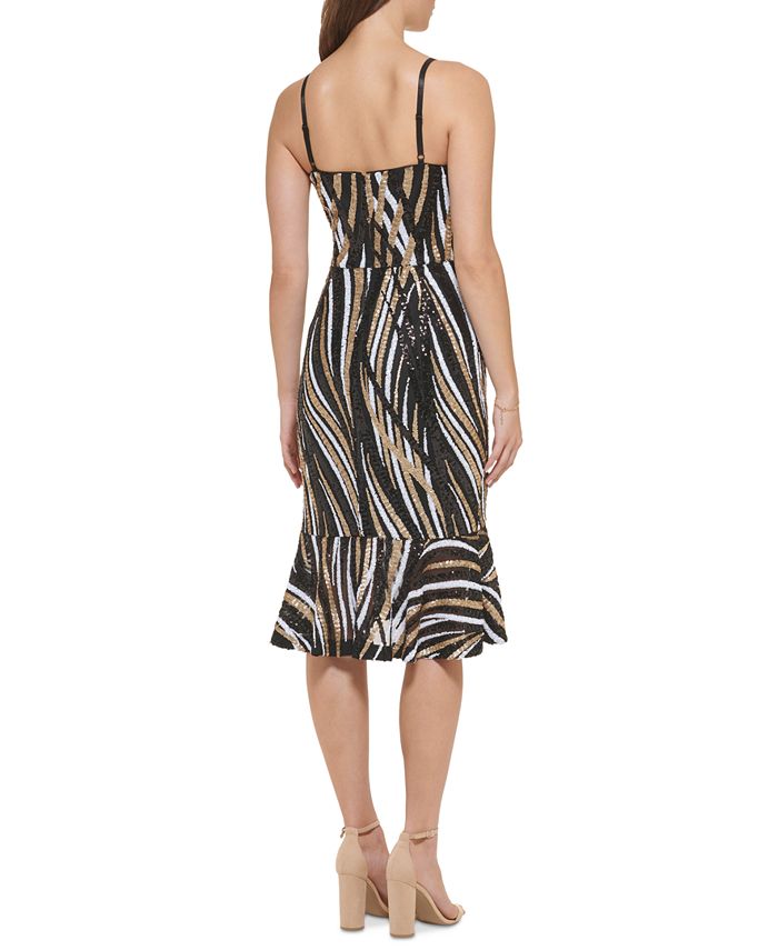 GUESS Women's Sequined VNeck FlounceHem Dress Macy's