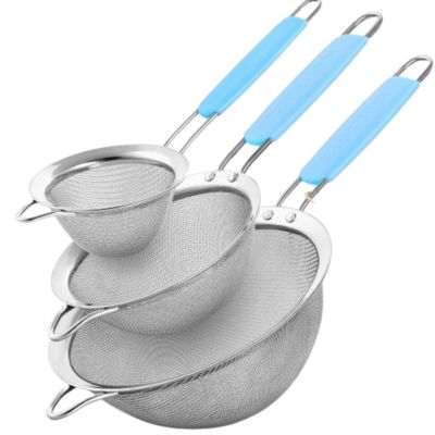 Set of 3 Premium Stainless Steel Fine Mesh Strainer with Non-Slip Handles