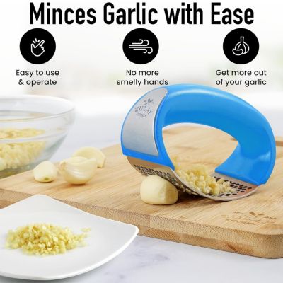Stainless Steel Garlic Press Rocker Set - Premium Garlic Mincer Garlic Crusher  with Peeler and Scraper