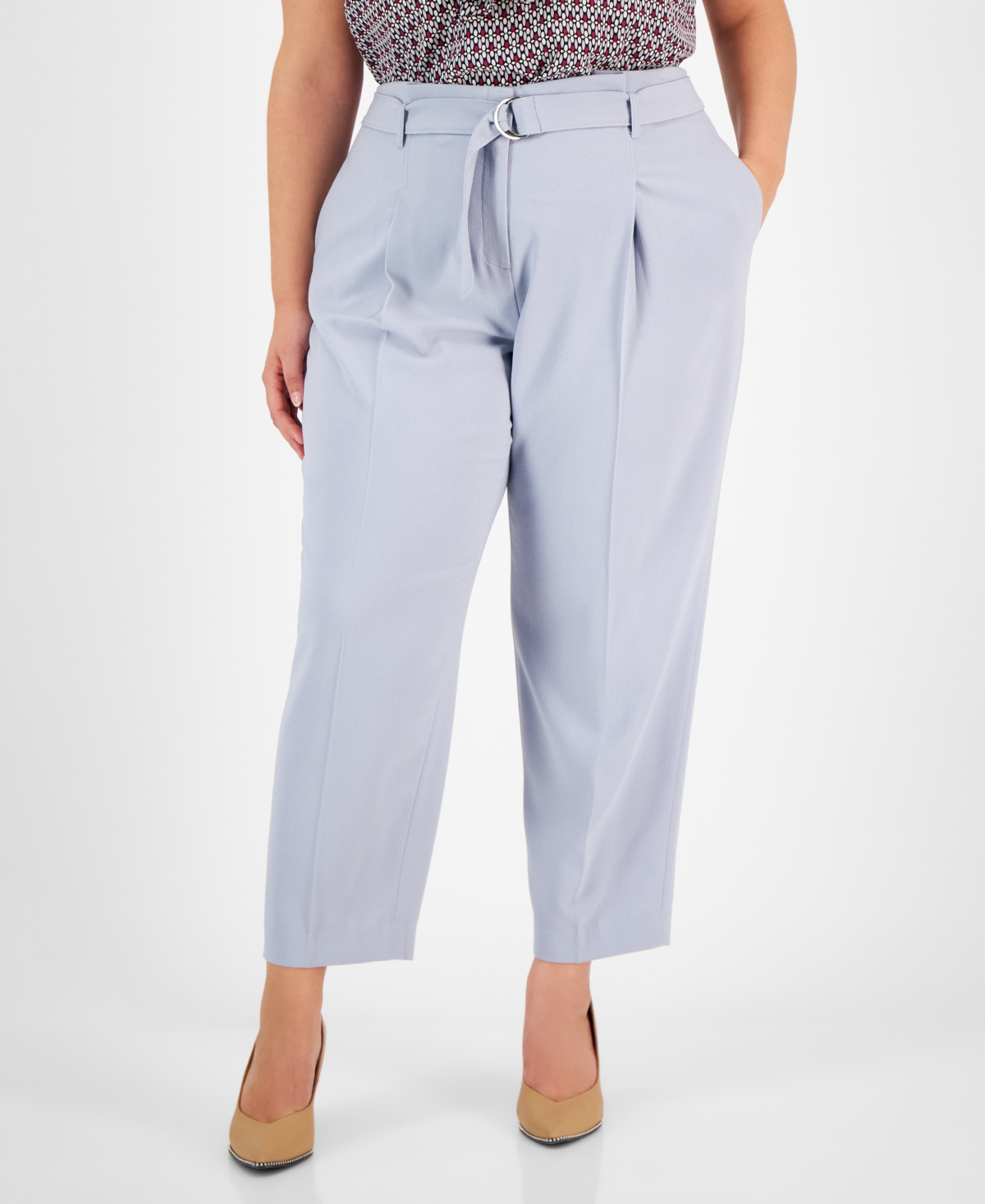  Bar Iii Plus Size Belted Textured Crepe Pants