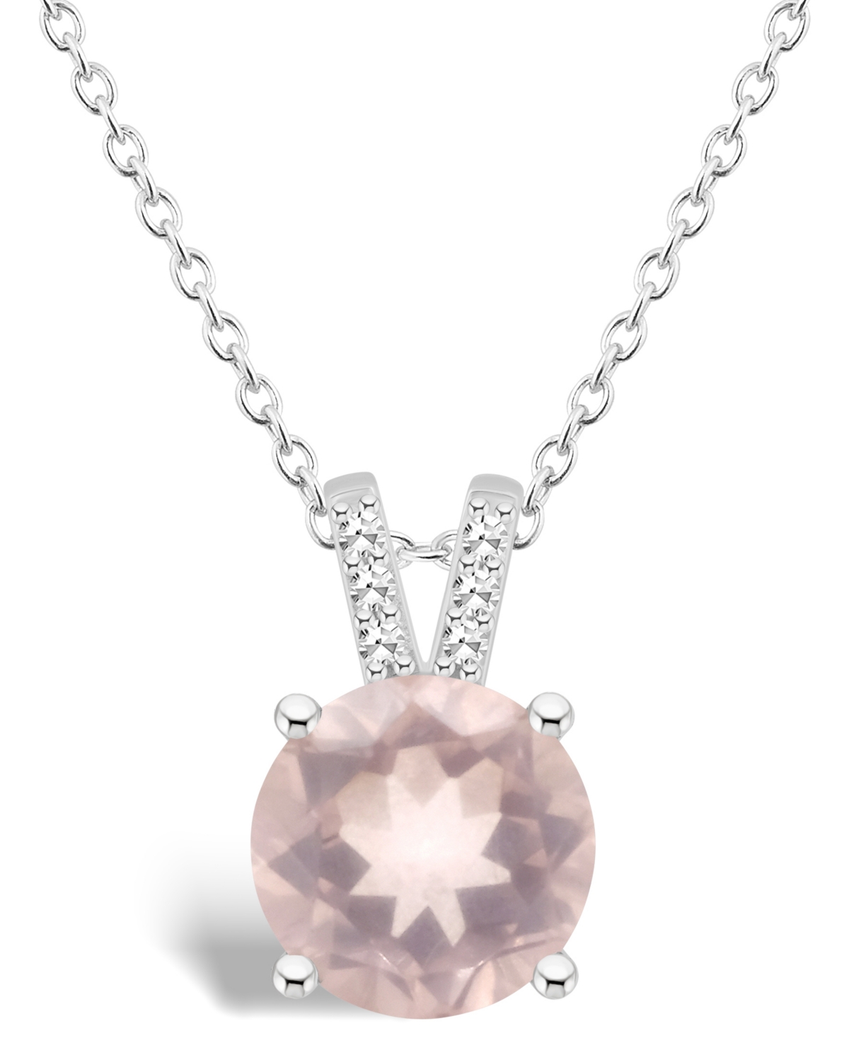 Macy's Women's Rose Quartz (1-3/4 Ct.t.w.) And Diamond Accent Pendant Necklace In Sterling Silver