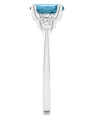 Women's London Blue Topaz (2-2/5 ct.t.w.) and White Topaz (2/3 ct.t.w.) 3-Stone Ring in Sterling Silver