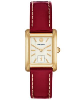 TORY BURCH 赤 レザー アナログ時計 Tory Burch Women's The Eleanor Red Leather Strap Watch 25mm