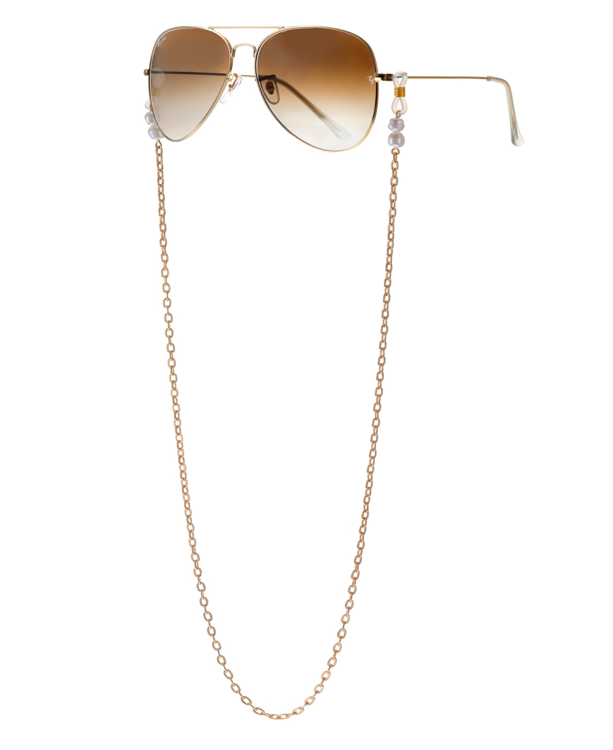 Women's 18k Gold Plated Wide Link Imitation Pearl Glasses Chain - Gold-Plated