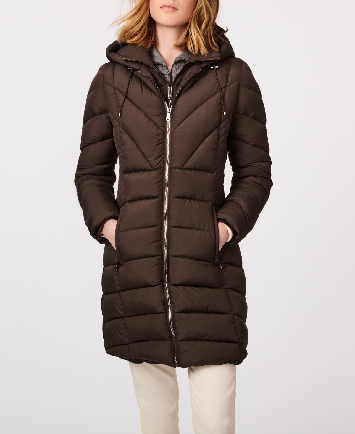 Bernardo Women's Hooded Quilted Puffer Coat with Removable Bib