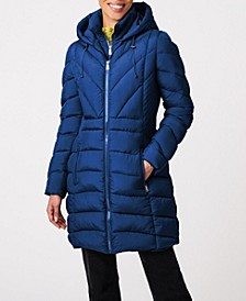 Women's Hooded Quilted Puffer Coat with Removable Bib