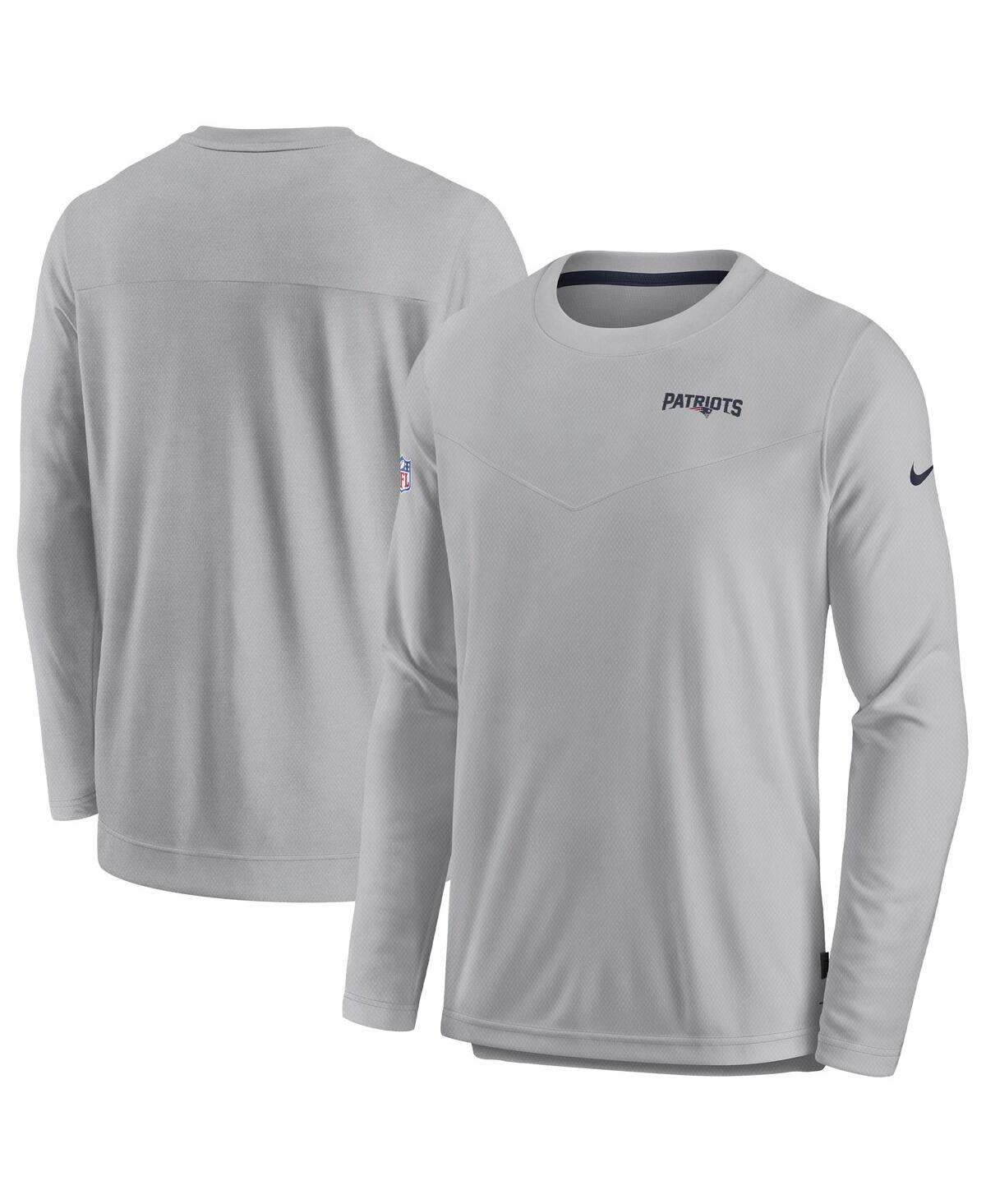 Shop Nike Men's  Gray New England Patriots Sideline Lockup Performance Long Sleeve T-shirt