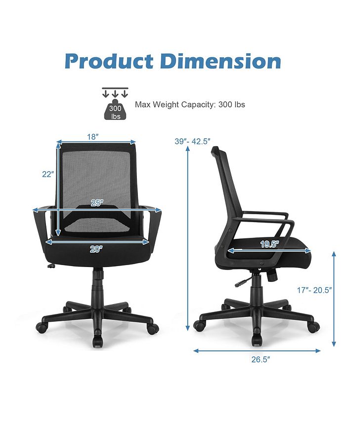 Costway Mesh Office Chair Mid Back Task Chair Height Adjustable Macy's