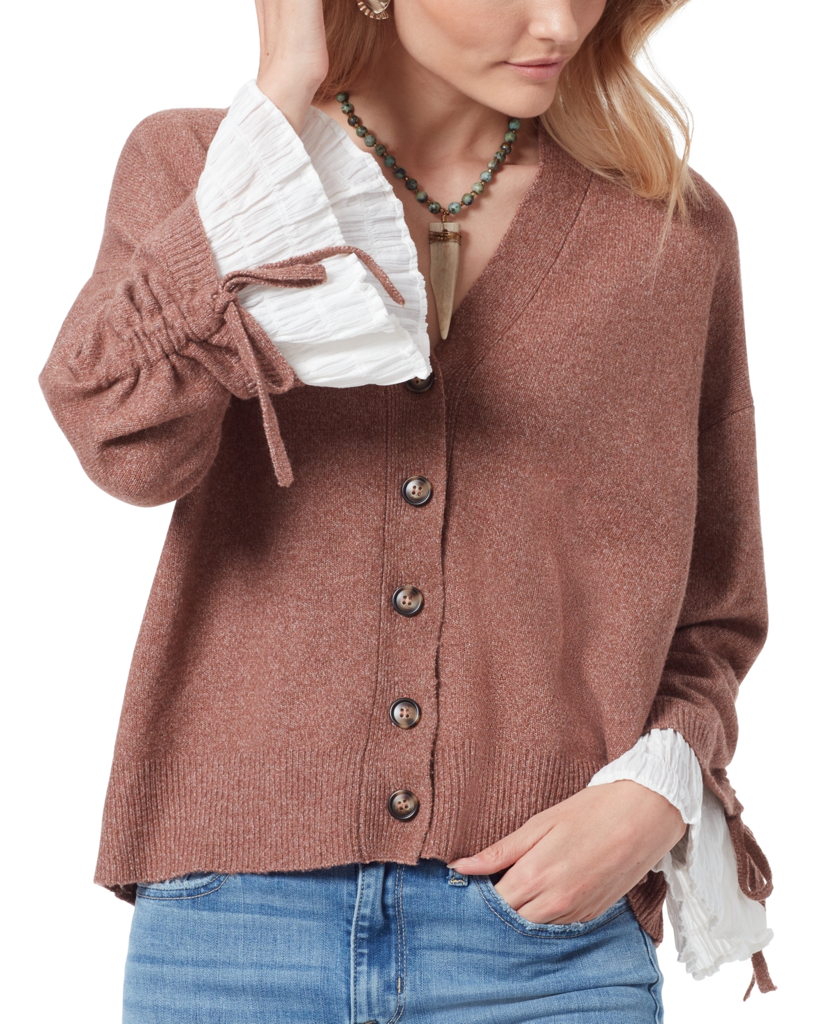 Sam Edelman Women's Autumn Ruffle-cuff Cardigan Sweater In Med Brown