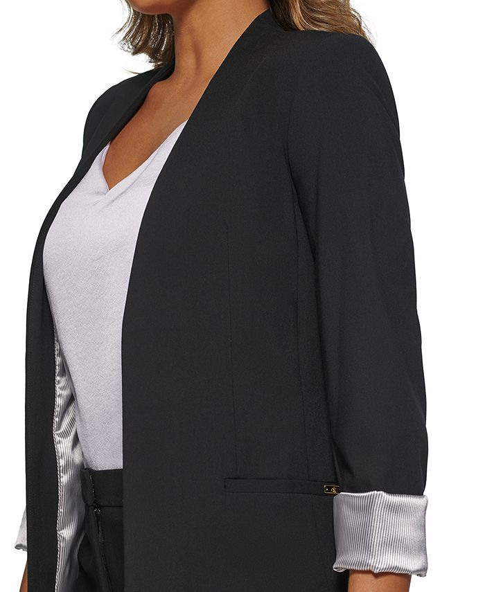 Calvin klein satin stripe roll top cuff long open front jacket