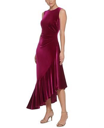 Eliza J Women's Asymmetrical-Hem Stretch-Velvet Dress - Macy's