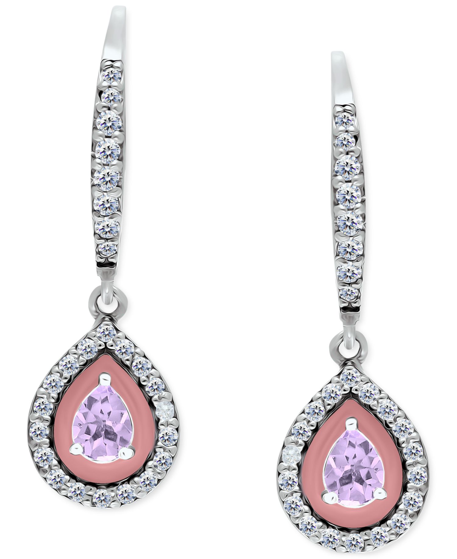 Blue Topaz (1/3 ct. t.w.), Cubic Zirconia, & Enamel Pear Dangle Hoop Earrings in Sterling Silver