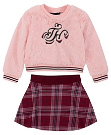 Toddler Girls Faux Fur Logo Crew-Neck and Plaid Flare Skirt, 2 Piece Set