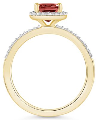 Garnet (1-1/2 ct. t.w.) and Created Sapphire (1/5 ct. t.w.) Halo Ring in 10K Yellow Gold