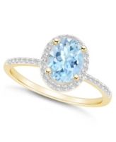 Macy's Created Spinel Aquamarine (1-1/4 ct. t.w.) and Created Sapphire (1/5 ct. t.w.) Halo Ring in 10K Yellow Gold - Aquamarine