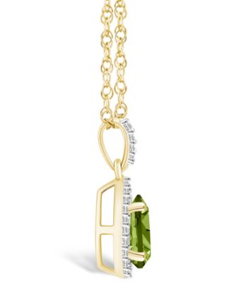 Peridot (9/10 ct. t.w.) and Lab Grown Sapphire (1/6 ct. t.w.) Halo Pendant Necklace in 10K Yellow Gold