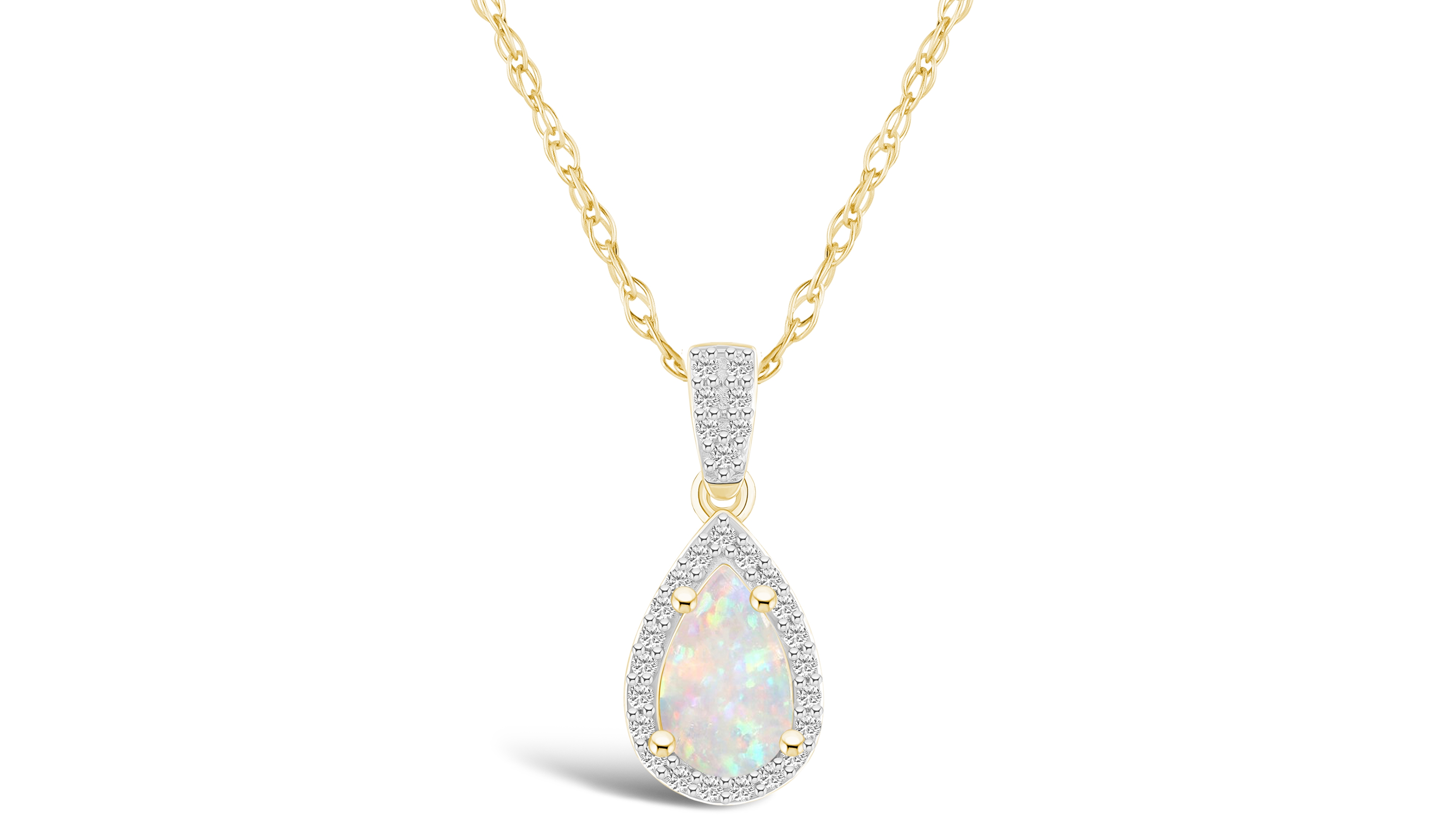 Lab Grown Opal (2/5 ct. t.w.) and Lab Grown Sapphire (1/6 ct. t.w.) Halo Pendant Necklace in 10K Yellow Gold