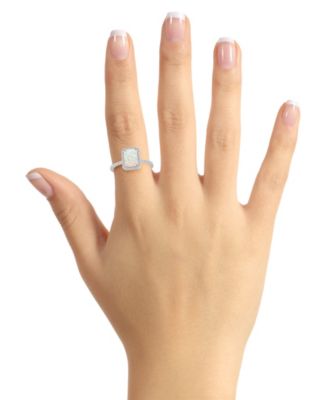 Lab-Grown Opal (3/4 ct. t.w.) and Lab-Grown Sapphire (1/4 ct. t.w.) Halo Ring in 10K White Gold