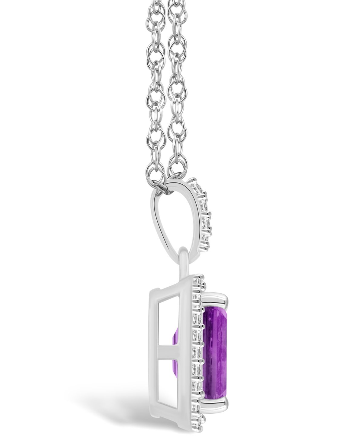 Macy's(1-3/5 ct. t.w.) and Lab Grown White Sapphire (1/5 ct. t.w.) Halo Pendant Necklace in 10K White Gold - Amethyst