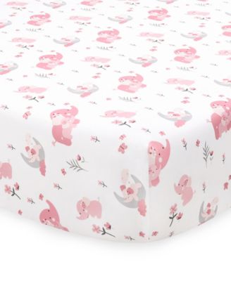 Pink Elephant Crib Bedding Set for Baby Girls, 3 Piece Nursery Set