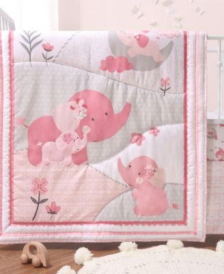 Pink Elephant Crib Bedding Set for Baby Girls, 3 Piece Nursery Set