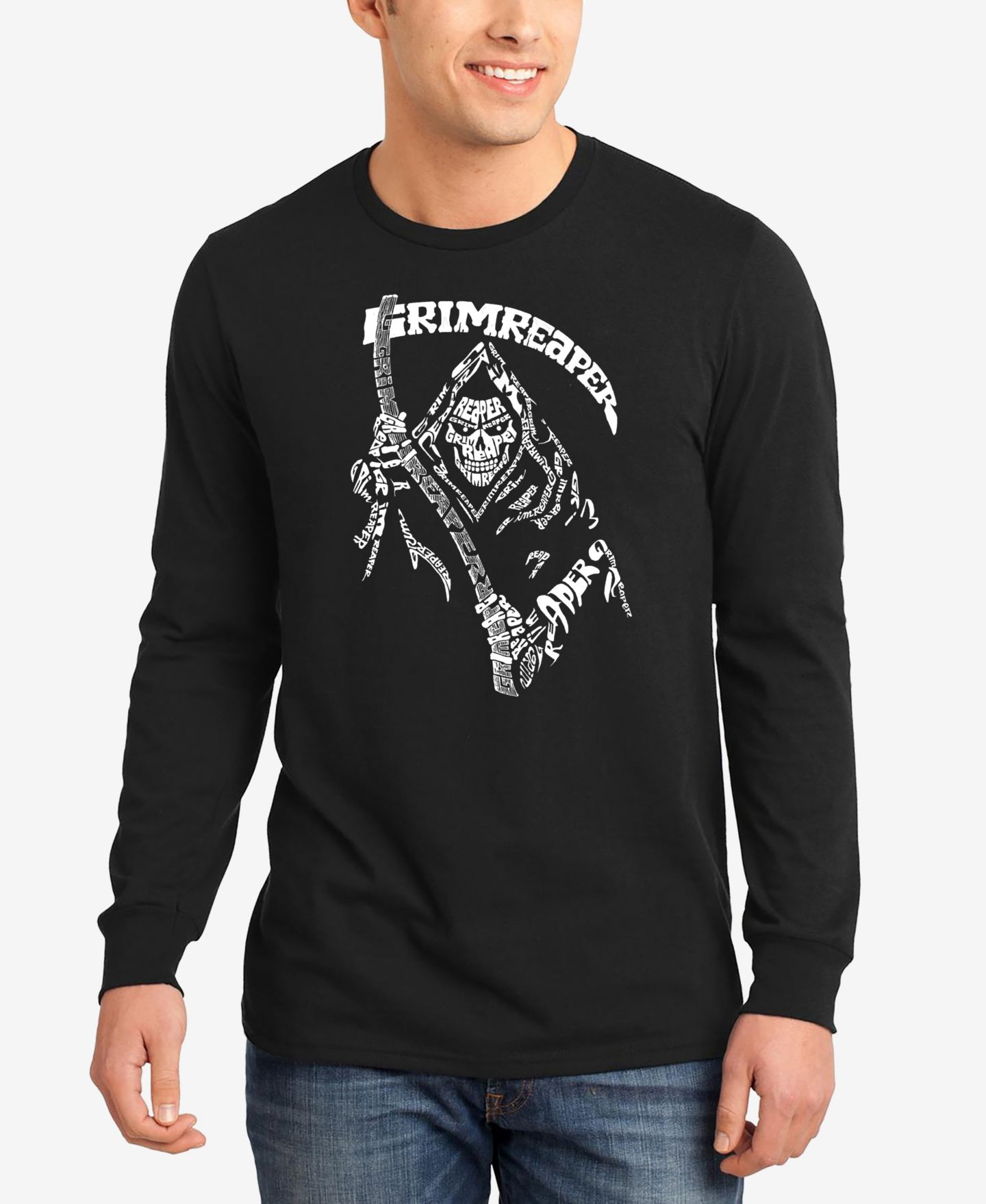 Мужская футболка LA Pop Art Grim Reaper Word Art Long Sleeve, цвет: Чёрный — фото 1