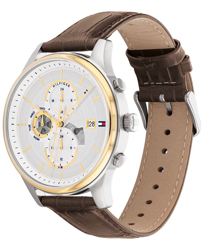 Tommy Hilfiger Men's Brown Leather Strap Watch 44mm - Macy's