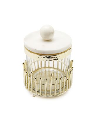 Small Canister with Straight Cut Design and Marble Lid Set, 2 Piece