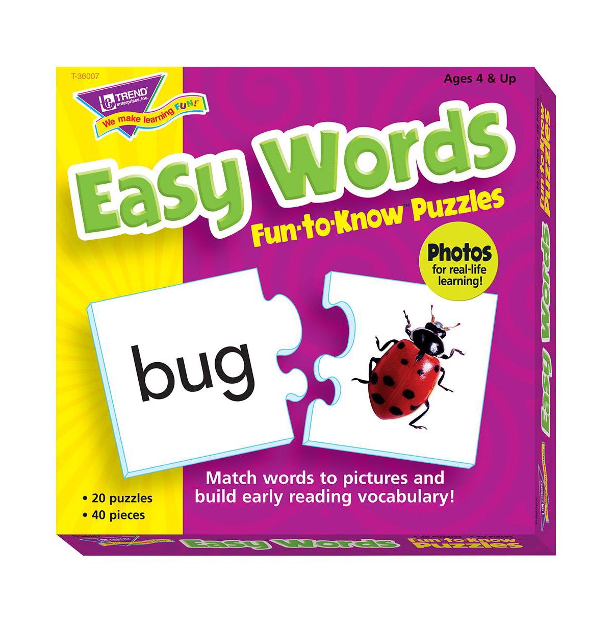 Trend Enterprises Kids' Easy Words Fun-to-know Puzzles Matching Games To Build Language Skills Set, 40 Piece In Multi