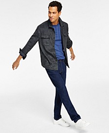 Men's Brushed Herringbone Dual-Pocket Shirt-Jacket, Double-Knit Sweater & Rinse Straight Fit Stretch Jeans, Created for Macy's