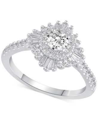 Macy's - Diamond Baguette & Round Halo Engagement Ring (7/8 ct. t.w.) in 14k White Gold