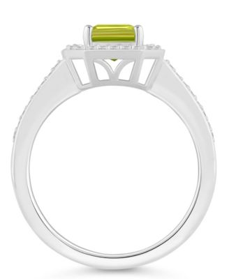 Peridot (1-2/3 ct. t.w.) and Diamond (1/5 ct. t.w.) Halo Ring in Sterling Silver