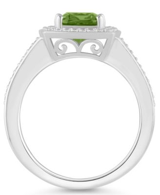Peridot (1-1/2 ct. t.w.) and Diamond (1/4 ct. t.w.) Halo Ring in Sterling Silver