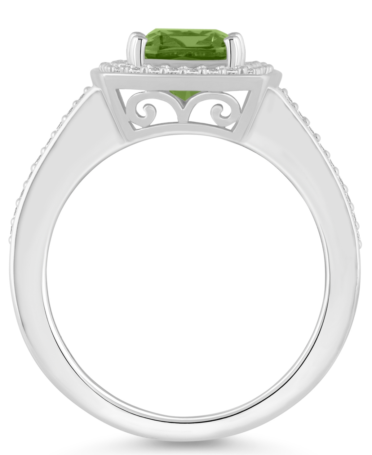 Macy's(1-1/2 ct. t.w.) and Diamond (1/4 ct. t.w.) Halo Ring in Sterling Silver - Peridot