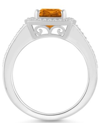 Citrine (1-1/2 ct. t.w.) and Diamond (1/4 ct. t.w.) Halo Ring in Sterling Silver