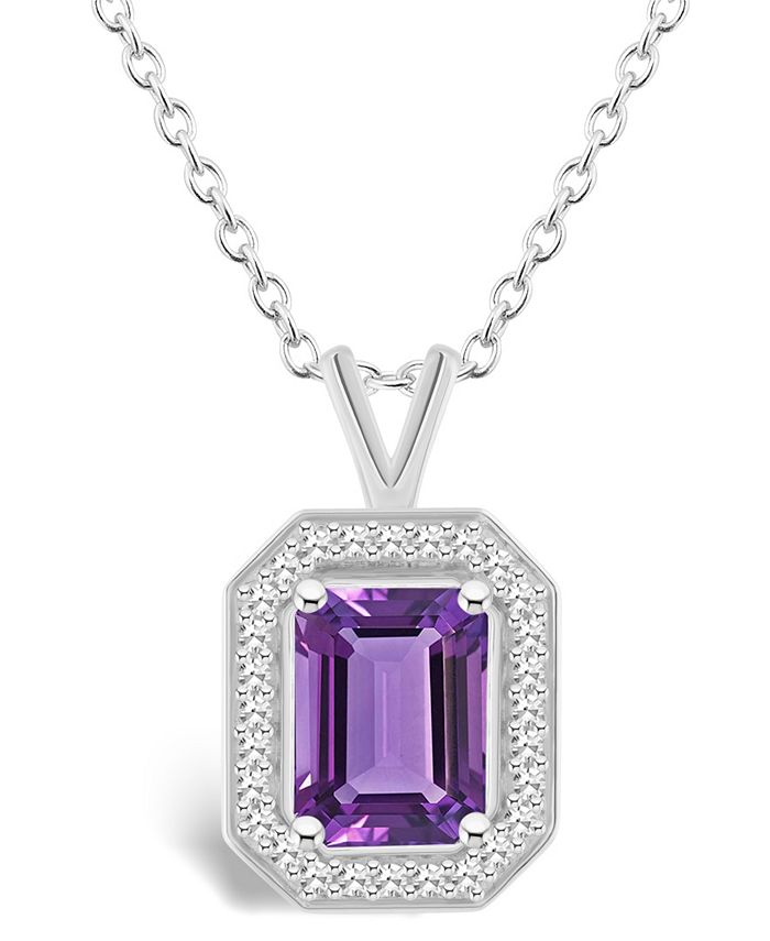 Macy's Amethyst (13/5 ct. t.w.) and Diamond (1/7 ct. t.w.) Halo Pendant Necklace in Sterling