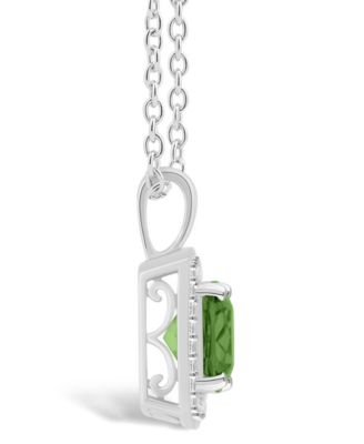 Peridot (1-1/2 ct. t.w.) and Diamond (1/7 ct. t.w.) Halo Pendant Necklace in Sterling Silver