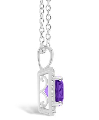 Amethyst (1-1/2 ct. t.w.) and Diamond (1/7 ct. t.w.) Halo Pendant Necklace in Sterling Silver