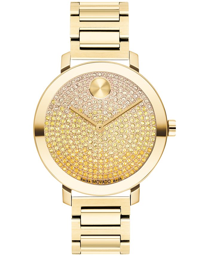 Movado Womens Bold Evolution Swiss Quartz Ionic Light Gold Tone 2 Plated Steel Bracelet Watch 