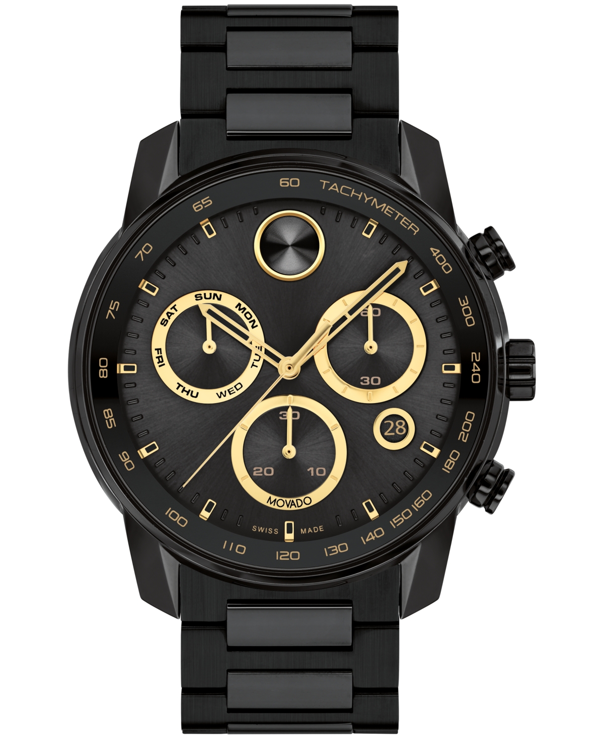 Shop Movado Men's Bold Verso Swiss Quartz Chronograph Ionic Plated Black Steel Bracelet Watch 44mm