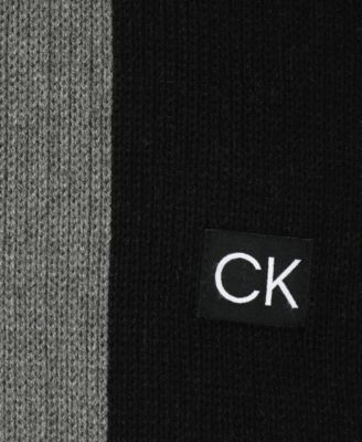 Men's Thick Wool Blend Side Stripe Logo Scarf