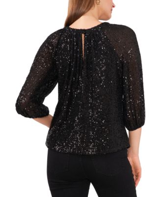 Women's Sequin Keyhole Detail Raglan Sleeve Top