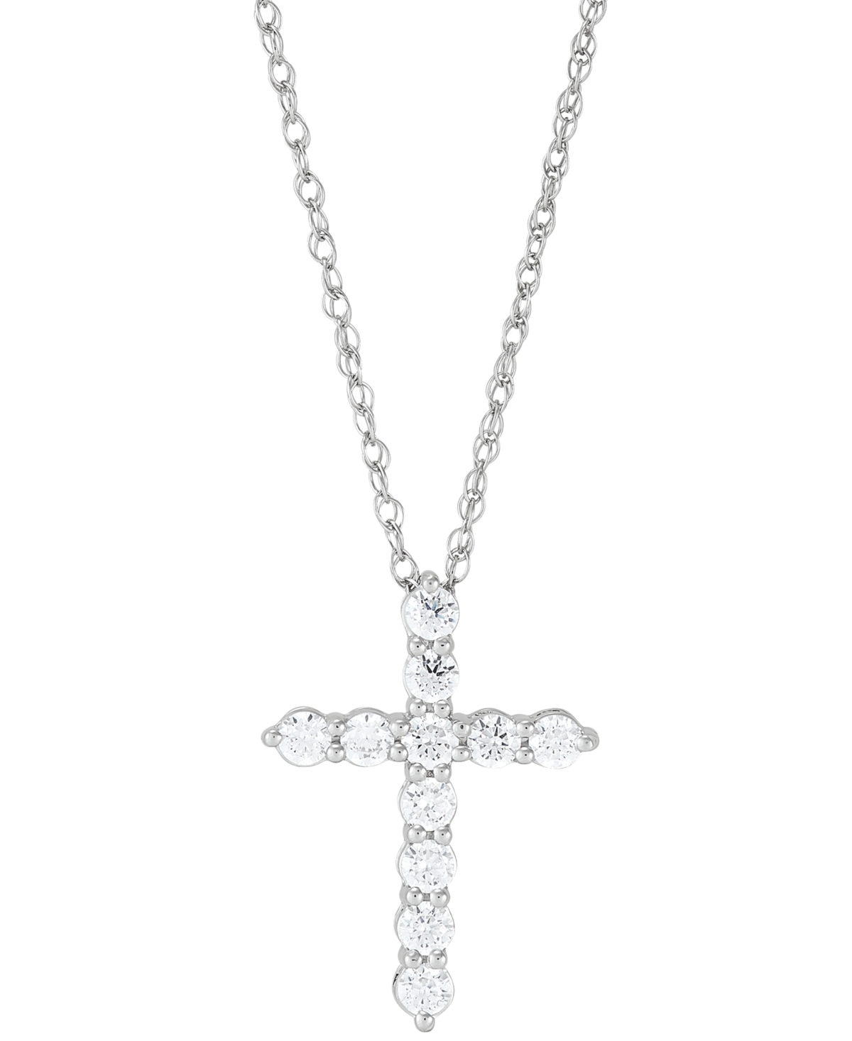 Lab Grown Diamond Cross Pendant Necklace (1 ct. t.w.) in 14k White Gold, 16" + 2" extender - White Gold